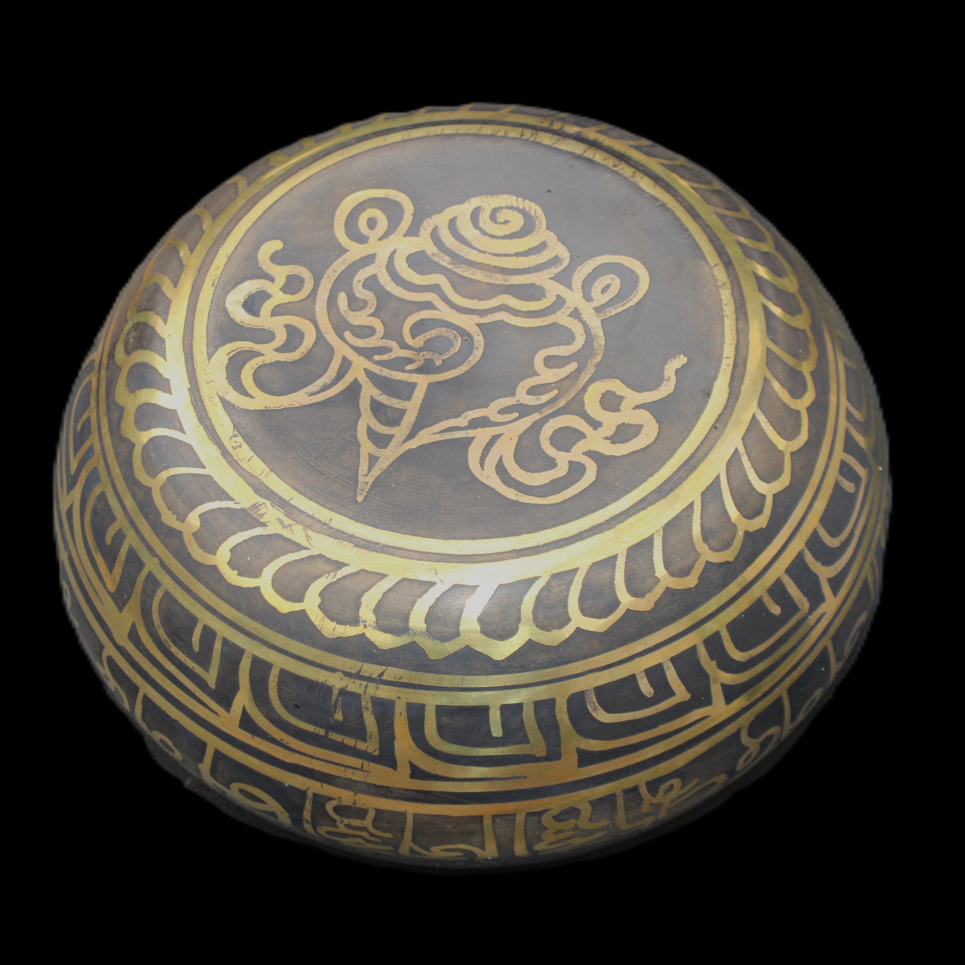 Brass Black Singing Bowl 150*80mm with wooden mallet in sunlight - Rocks and Things Store