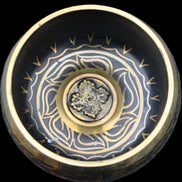 Brass Black Singing Bowl 150*80mm with wooden mallet in sunlight - Rocks and Things Store
