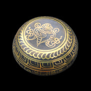Brass Black Singing Bowl 150*80mm with wooden mallet in sunlight - Rocks and Things Store