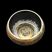 Brass Black Singing Bowl 150*80mm with wooden mallet in sunlight - Rocks and Things Store