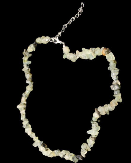 Prehnite polished chip adjustable necklace 40mm 34.6g in sunlight - Rocks and Things Store