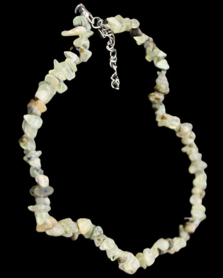 Prehnite polished chip adjustable necklace 40mm 34.6g in sunlight - Rocks and Things Store