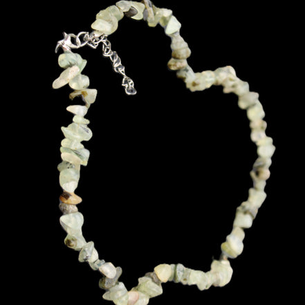 Prehnite polished chip adjustable necklace 40mm 34.6g in sunlight - Rocks and Things Store