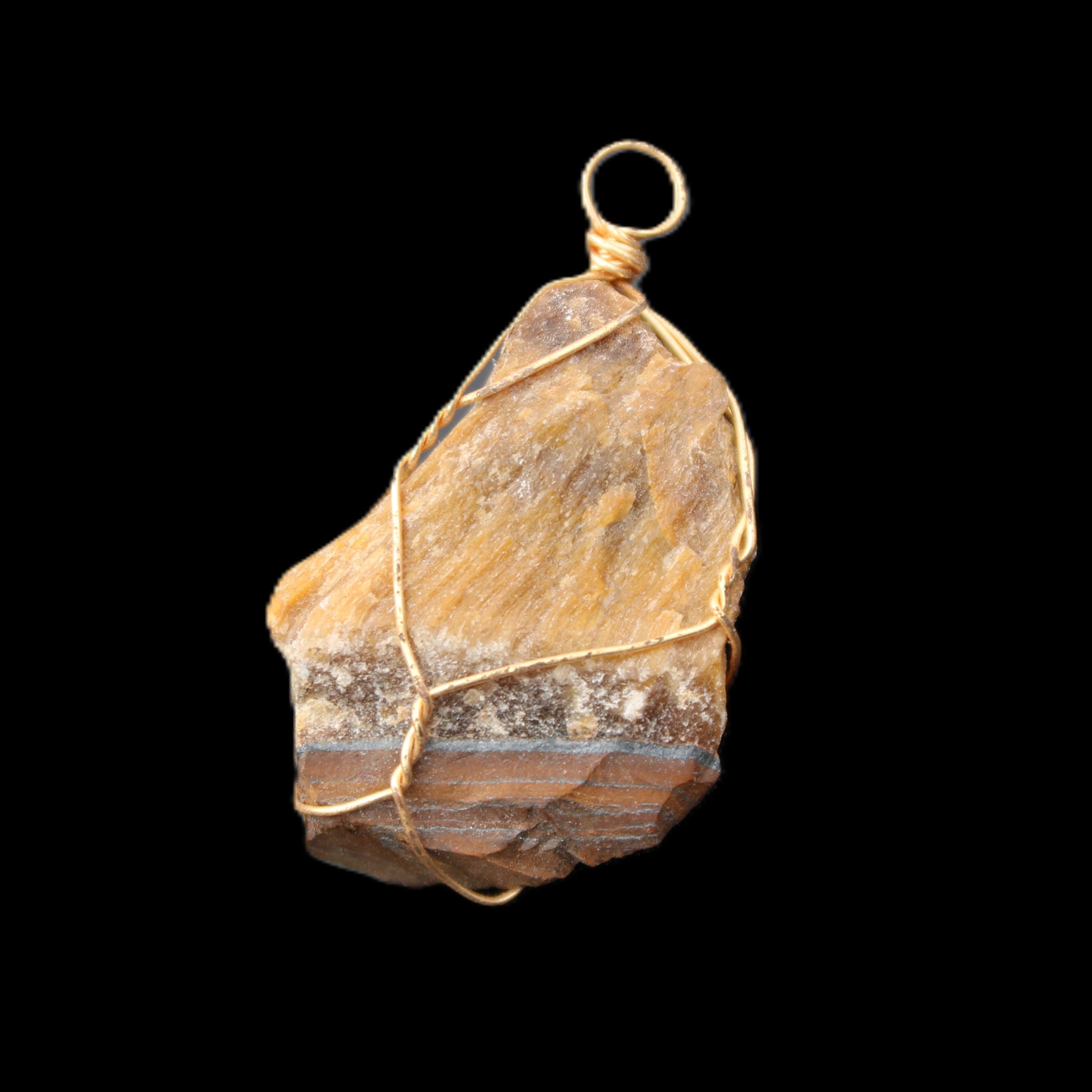 Golden Tigers Eye natural wire wrap pendant 23*14*40mm 16.5g in sunlight - Rocks and Things Store