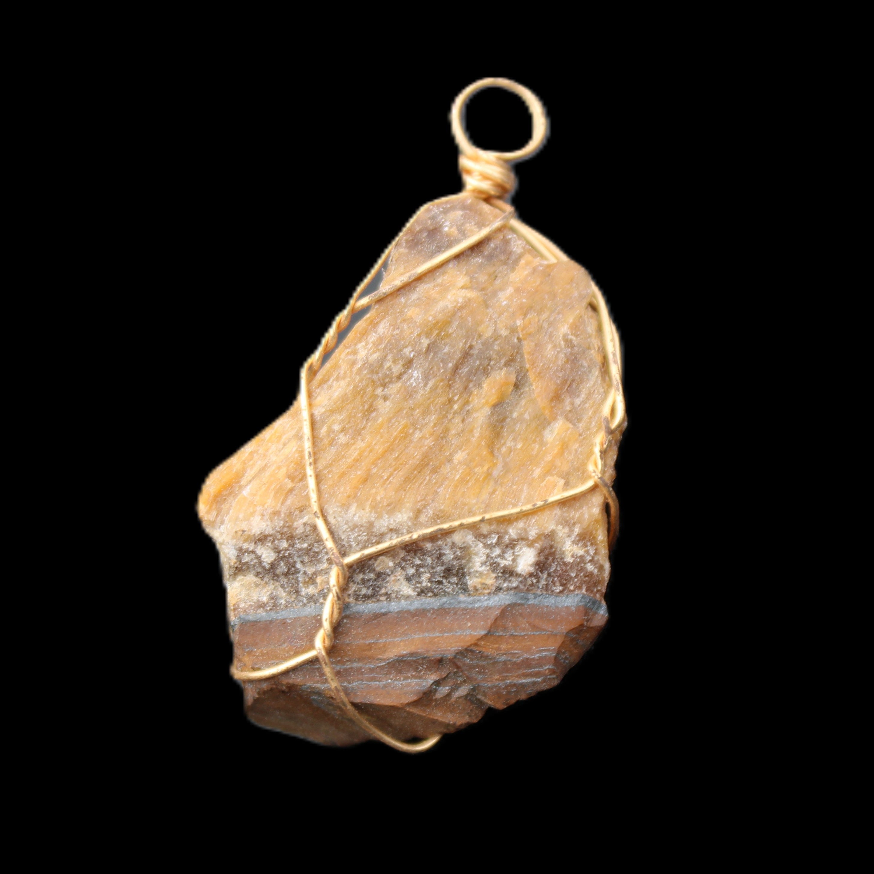 Golden Tigers Eye natural wire wrap pendant 23*14*40mm 16.5g in sunlight - Rocks and Things Store