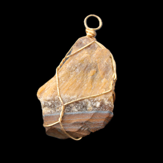 Golden Tigers Eye natural wire wrap pendant 23*14*40mm 16.5g in sunlight - Rocks and Things Store