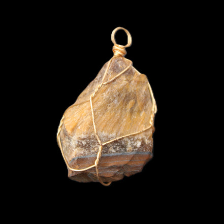 Golden Tigers Eye natural wire wrap pendant 23*14*40mm 16.5g in sunlight - Rocks and Things Store