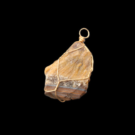 Golden Tigers Eye natural wire wrap pendant 23*14*40mm 16.5g in sunlight - Rocks and Things Store