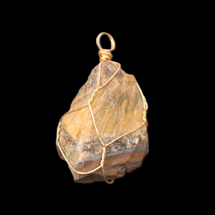 Golden Tigers Eye natural wire wrap pendant 23*14*40mm 16.5g in sunlight - Rocks and Things Store
