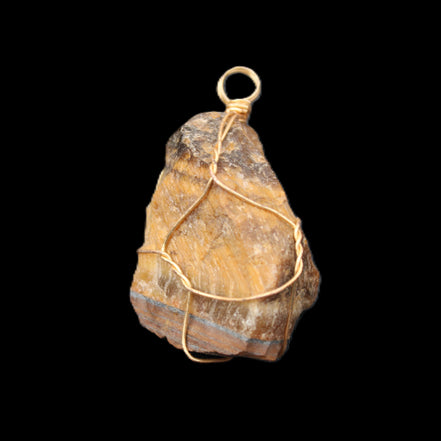 Golden Tigers Eye natural wire wrap pendant 23*14*40mm 16.5g in sunlight - Rocks and Things Store