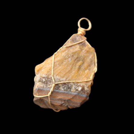 Golden Tigers Eye natural wire wrap pendant 23*14*40mm 16.5g in sunlight - Rocks and Things Store