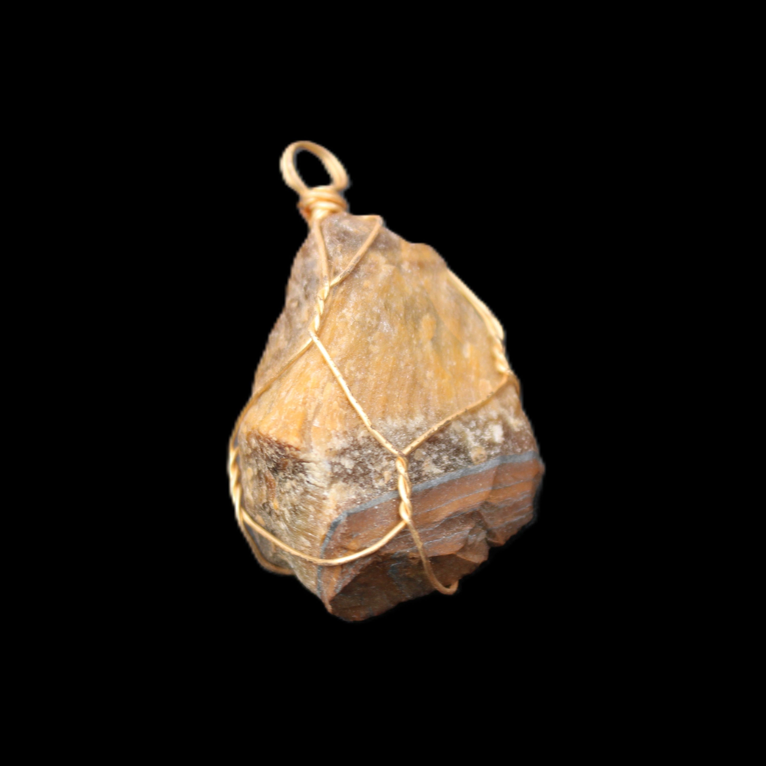 Golden Tigers Eye natural wire wrap pendant 23*14*40mm 16.5g in sunlight - Rocks and Things Store