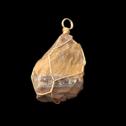 Golden Tigers Eye natural wire wrap pendant 23*14*40mm 16.5g in sunlight - Rocks and Things Store