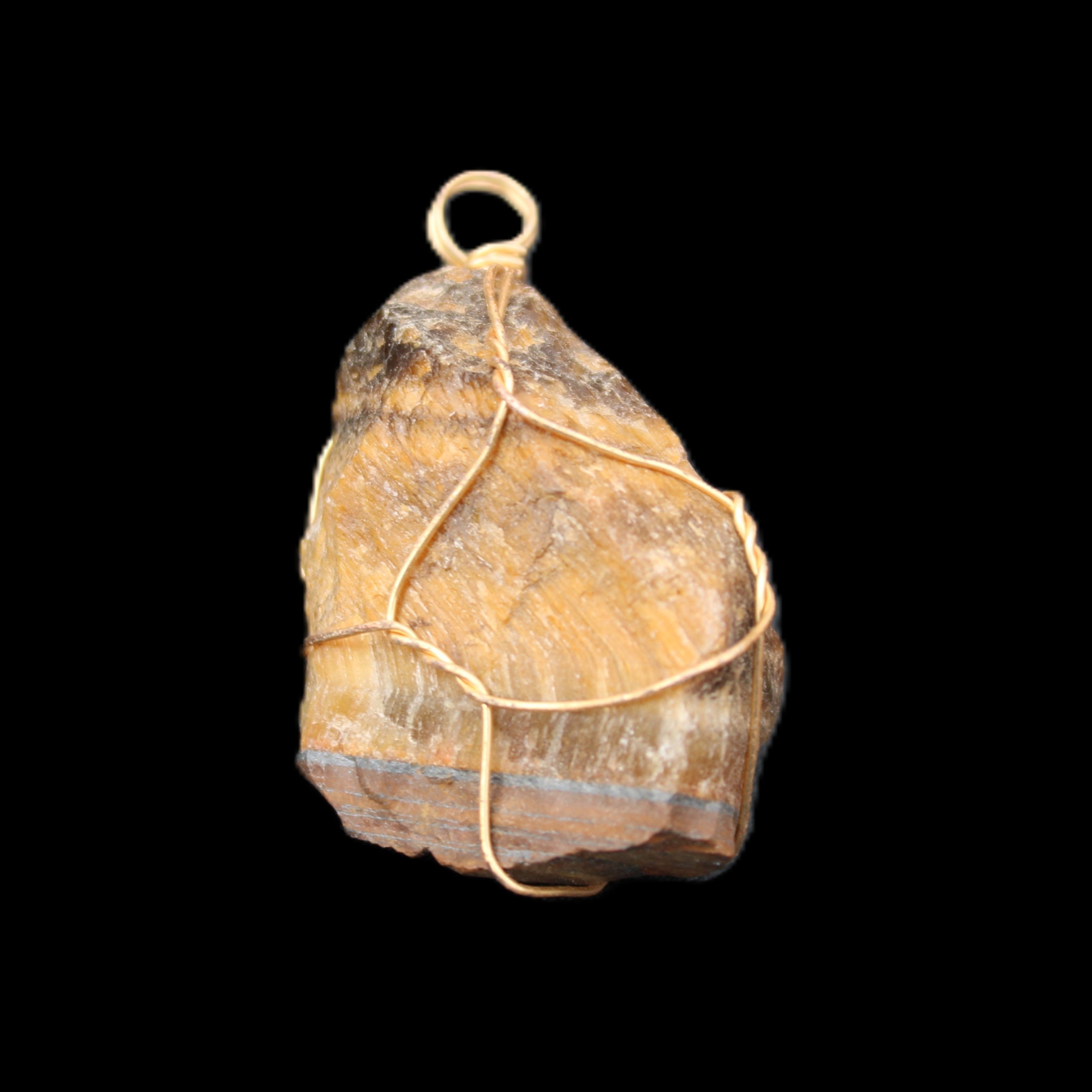 Golden Tigers Eye natural wire wrap pendant 23*14*40mm 16.5g in sunlight - Rocks and Things Store