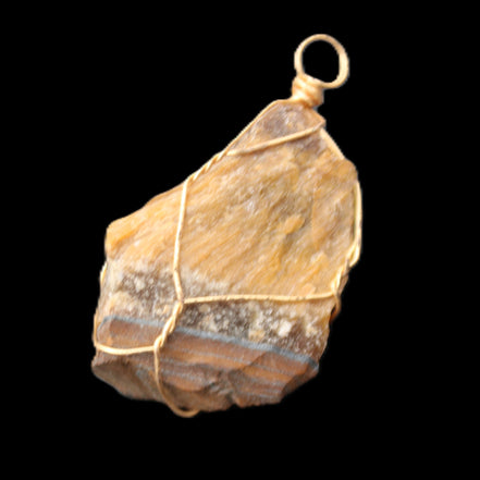 Golden Tigers Eye natural wire wrap pendant 23*14*40mm 16.5g in sunlight - Rocks and Things Store