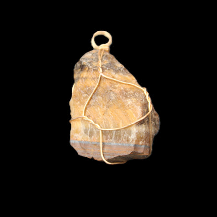 Golden Tigers Eye natural wire wrap pendant 23*14*40mm 16.5g in sunlight - Rocks and Things Store