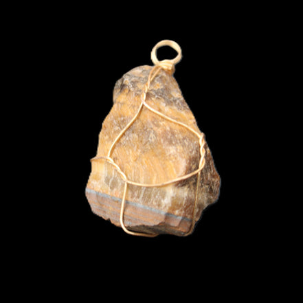 Golden Tigers Eye natural wire wrap pendant 23*14*40mm 16.5g in sunlight - Rocks and Things Store