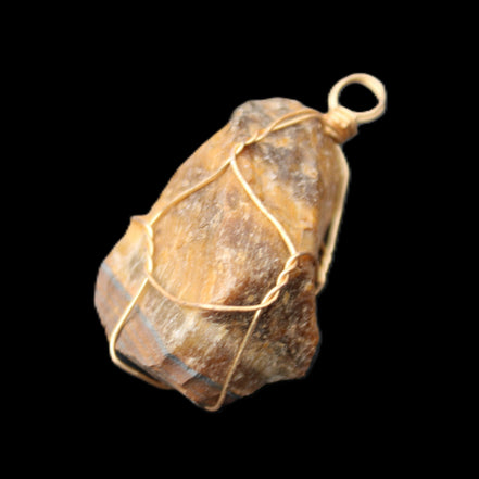 Golden Tigers Eye natural wire wrap pendant 23*14*40mm 16.5g in sunlight - Rocks and Things Store