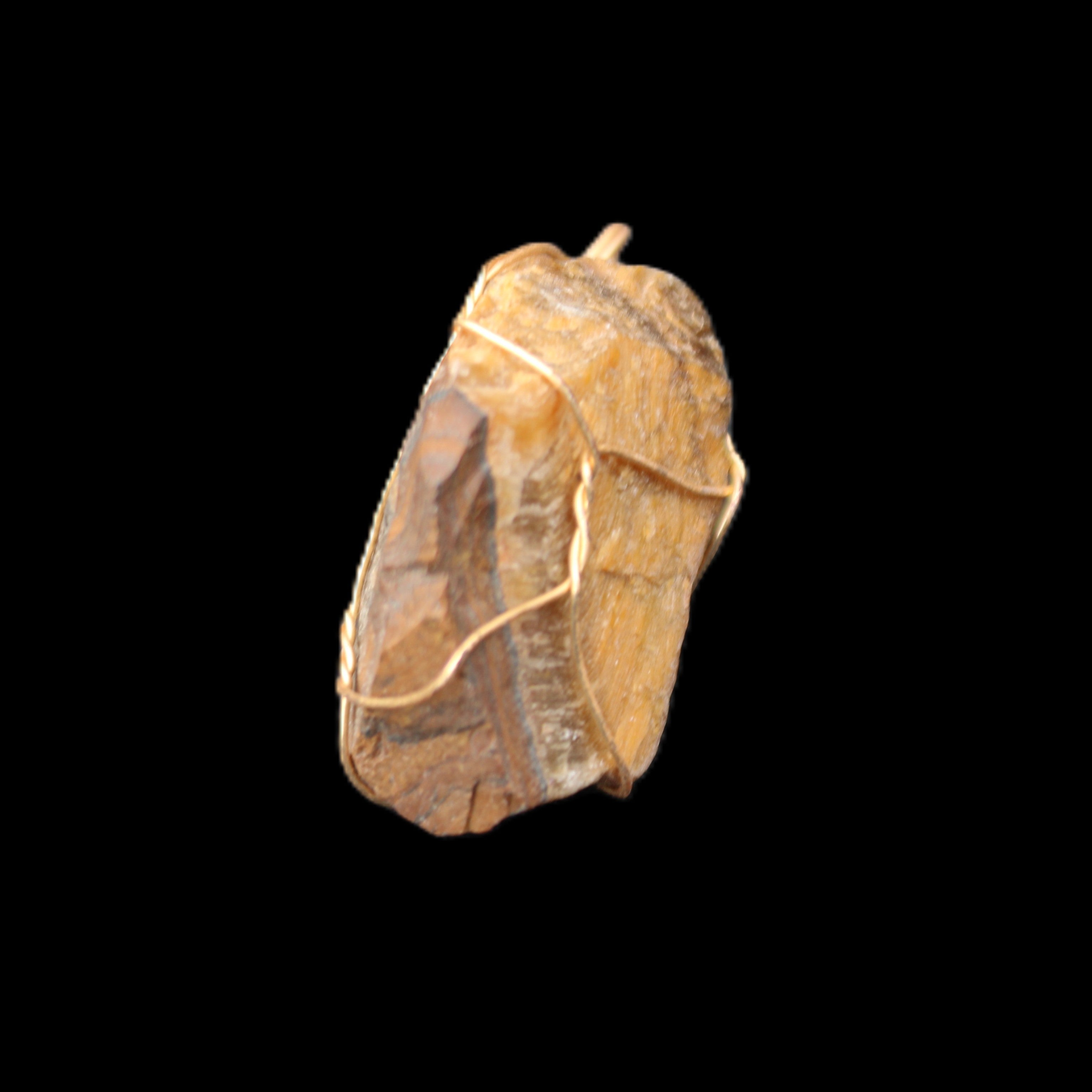 Golden Tigers Eye natural wire wrap pendant 23*14*40mm 16.5g in sunlight - Rocks and Things Store