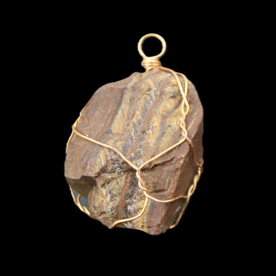 Golden Tigers Eye natural wire wrap pendant 25*17*32mm 23g in sunlight - Rocks and Things Store