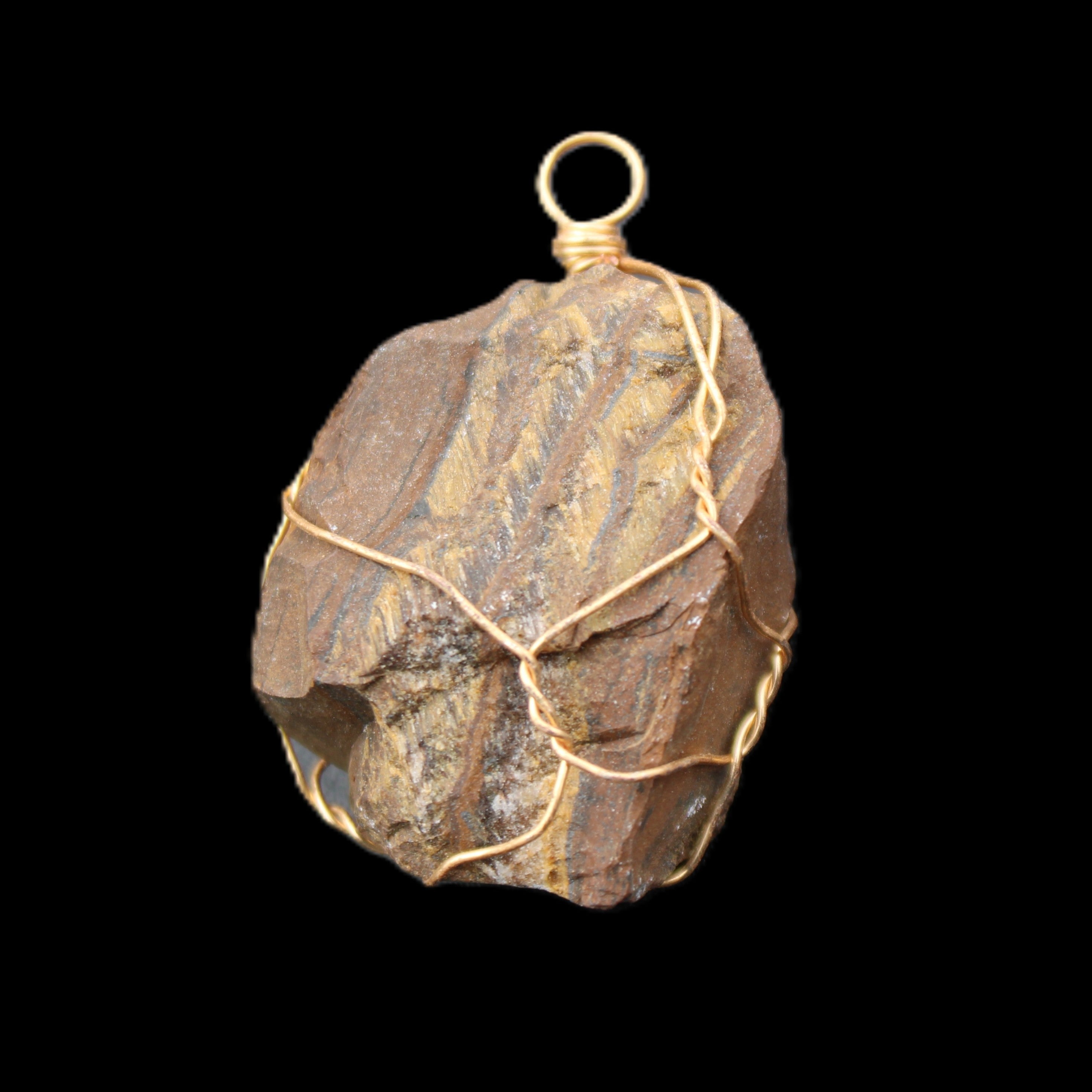 Golden Tigers Eye natural wire wrap pendant 25*17*32mm 23g in sunlight - Rocks and Things Store