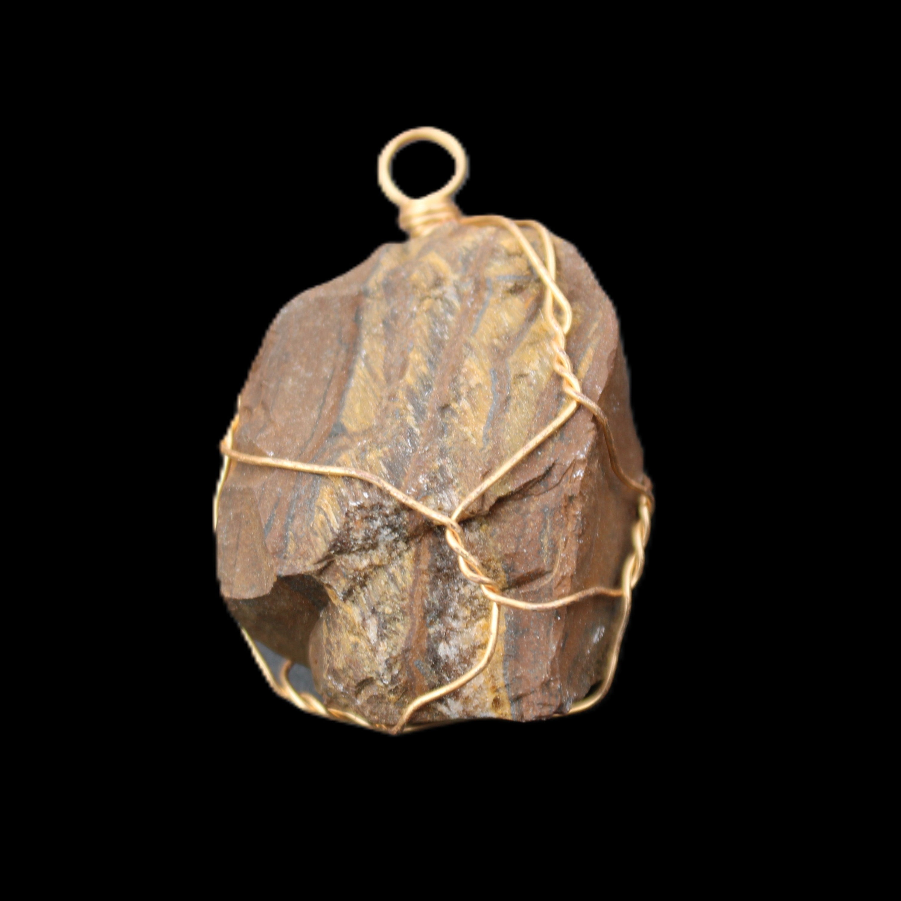 Golden Tigers Eye natural wire wrap pendant 25*17*32mm 23g in sunlight - Rocks and Things Store
