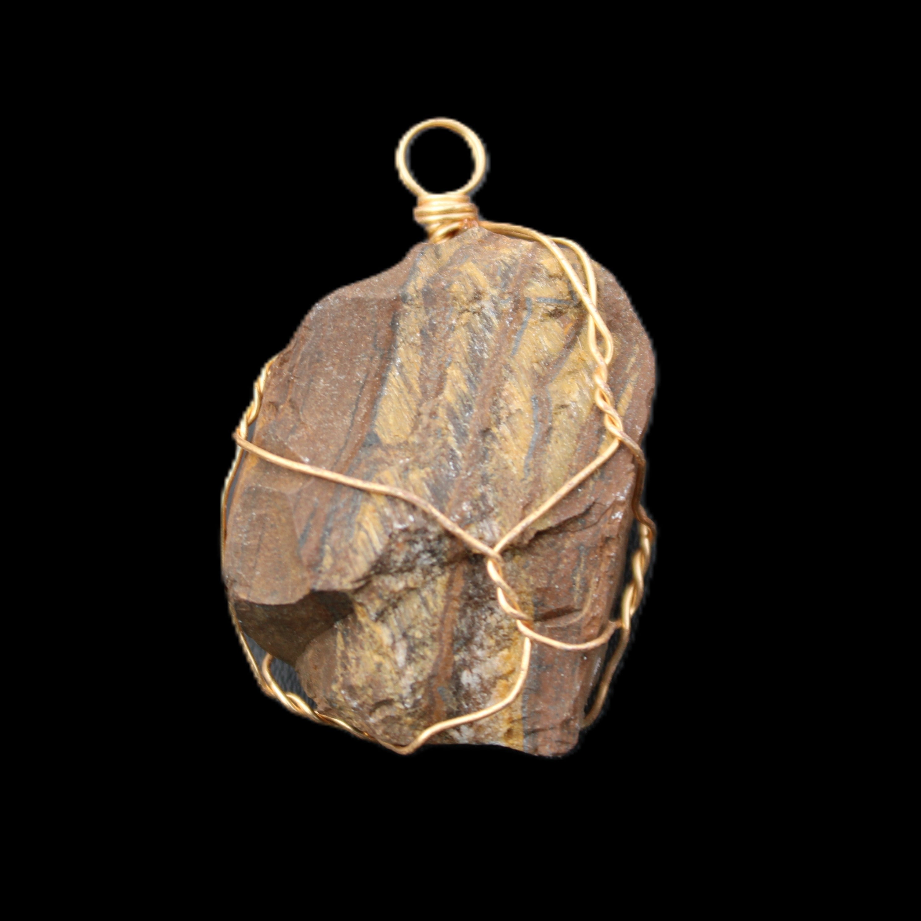 Golden Tigers Eye natural wire wrap pendant 25*17*32mm 23g in sunlight - Rocks and Things Store