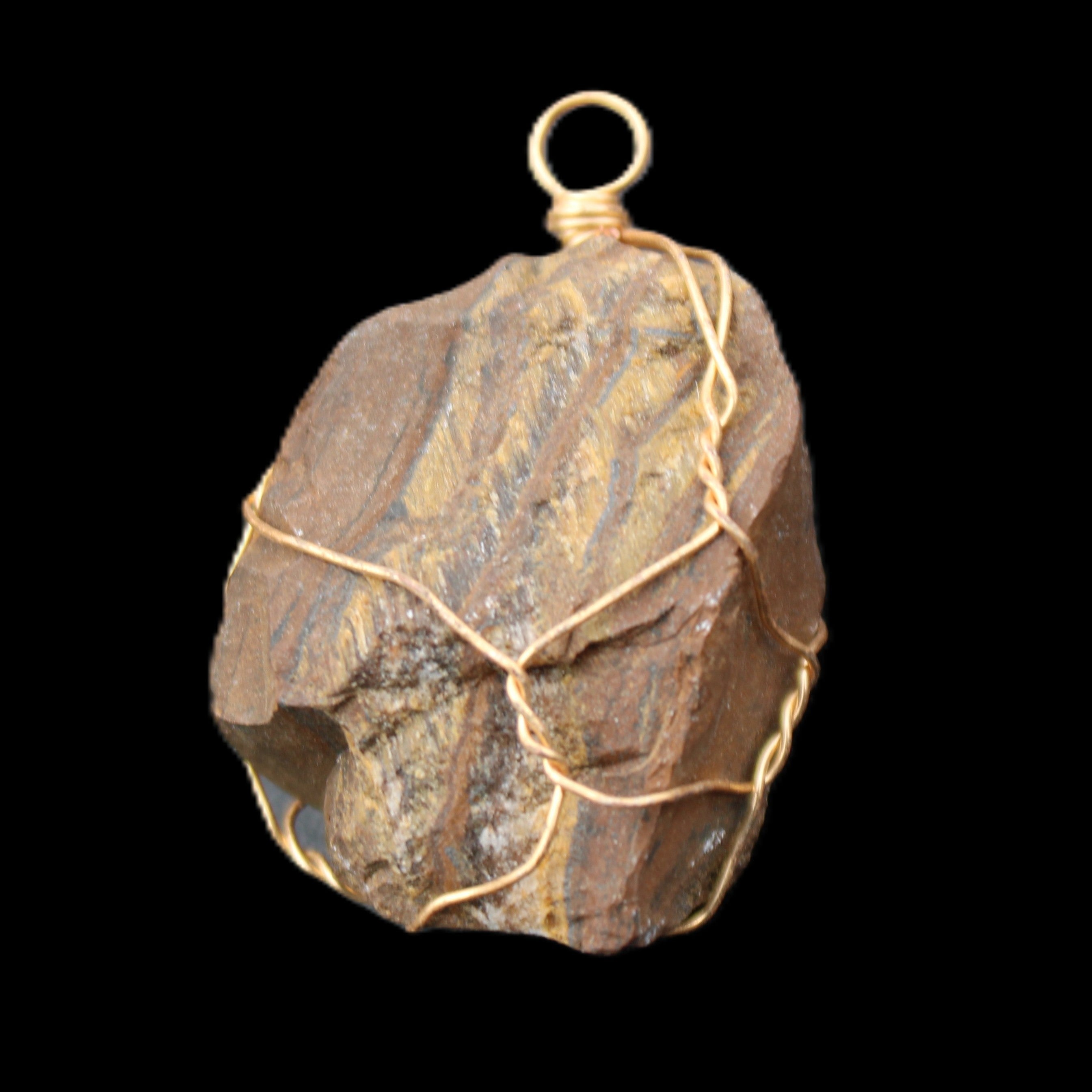 Golden Tigers Eye natural wire wrap pendant 25*17*32mm 23g in sunlight - Rocks and Things Store