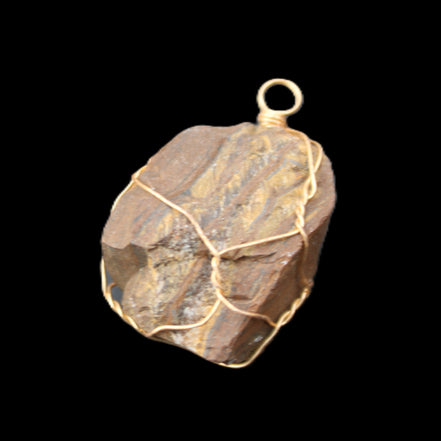 Golden Tigers Eye natural wire wrap pendant 25*17*32mm 23g in sunlight - Rocks and Things Store