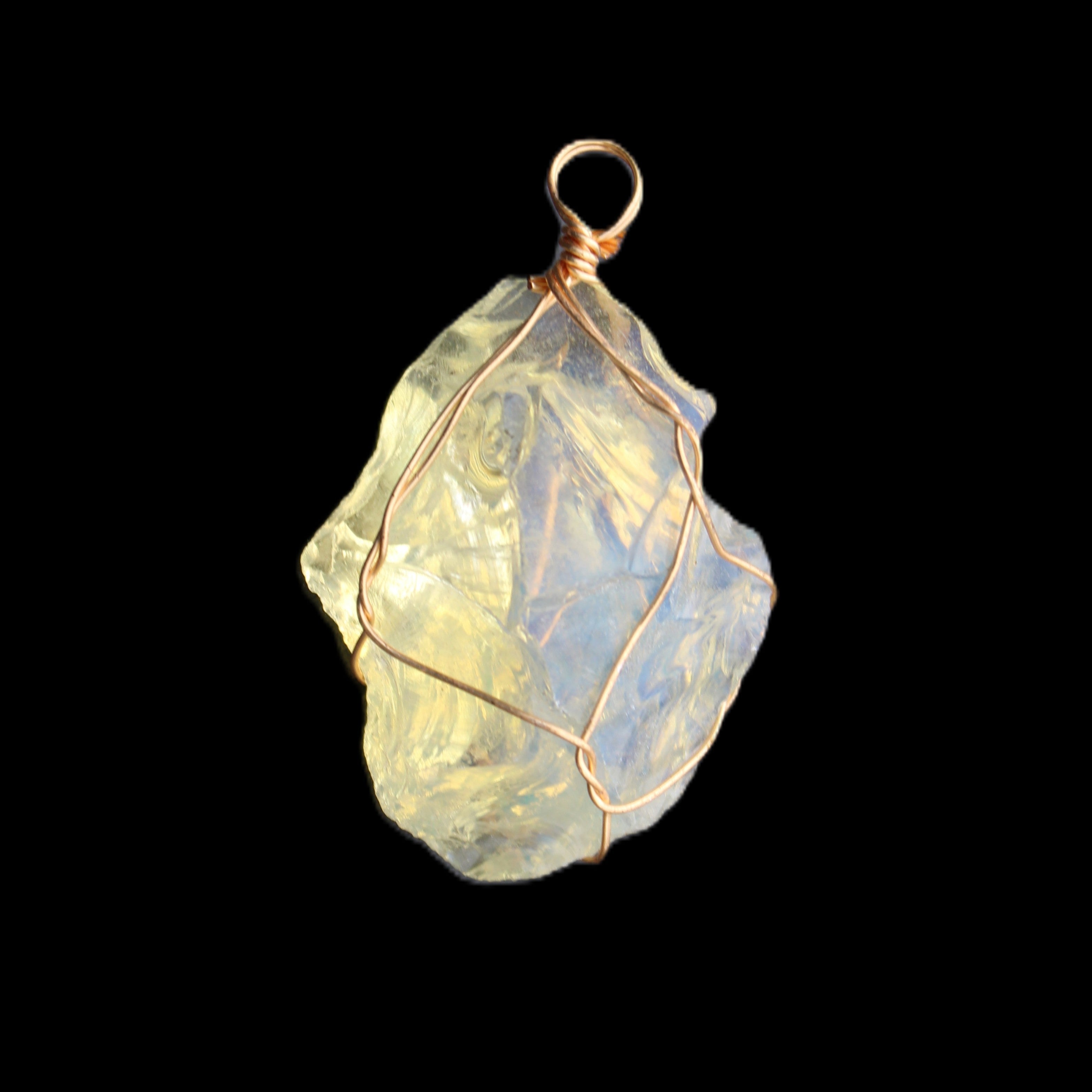 Opalite wire-wrap pendant 25*12*28mm 7.5g in sunlight - Rocks and Things Store