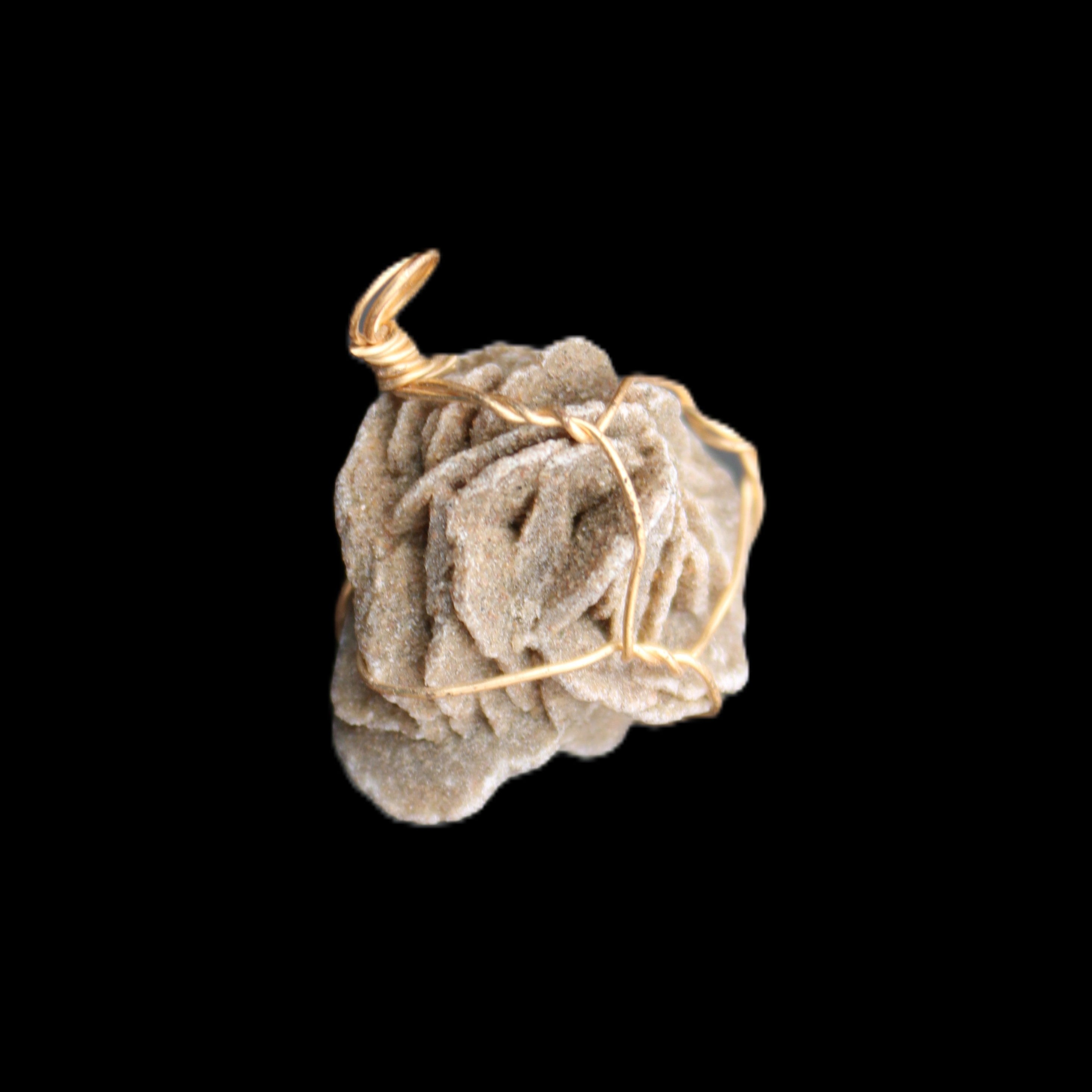 Selenite desert rose wire-wrapped pendant 16mm 5/6g in sunlight - Rocks and Things Store