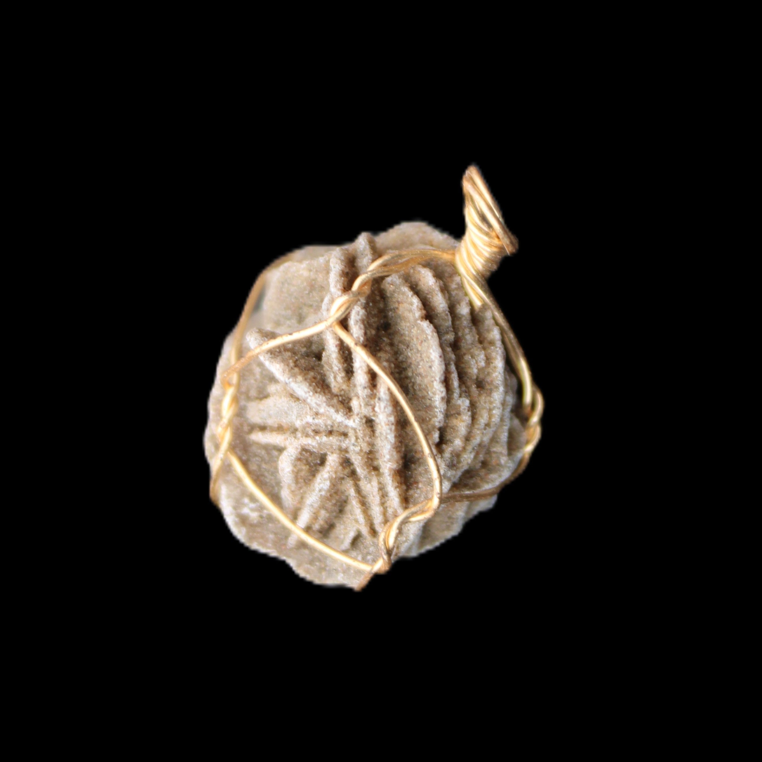 Selenite desert rose wire-wrapped pendant 16mm 5/6g in sunlight - Rocks and Things Store