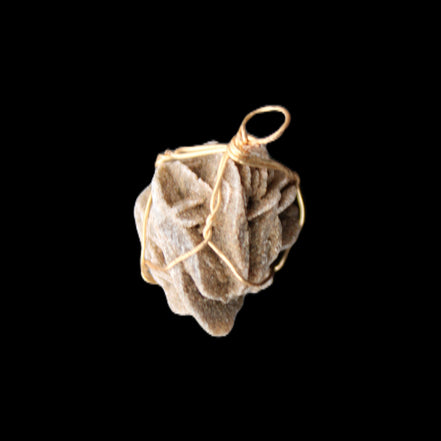 Selenite desert rose wire-wrapped pendant 16mm 5/6g in sunlight - Rocks and Things Store
