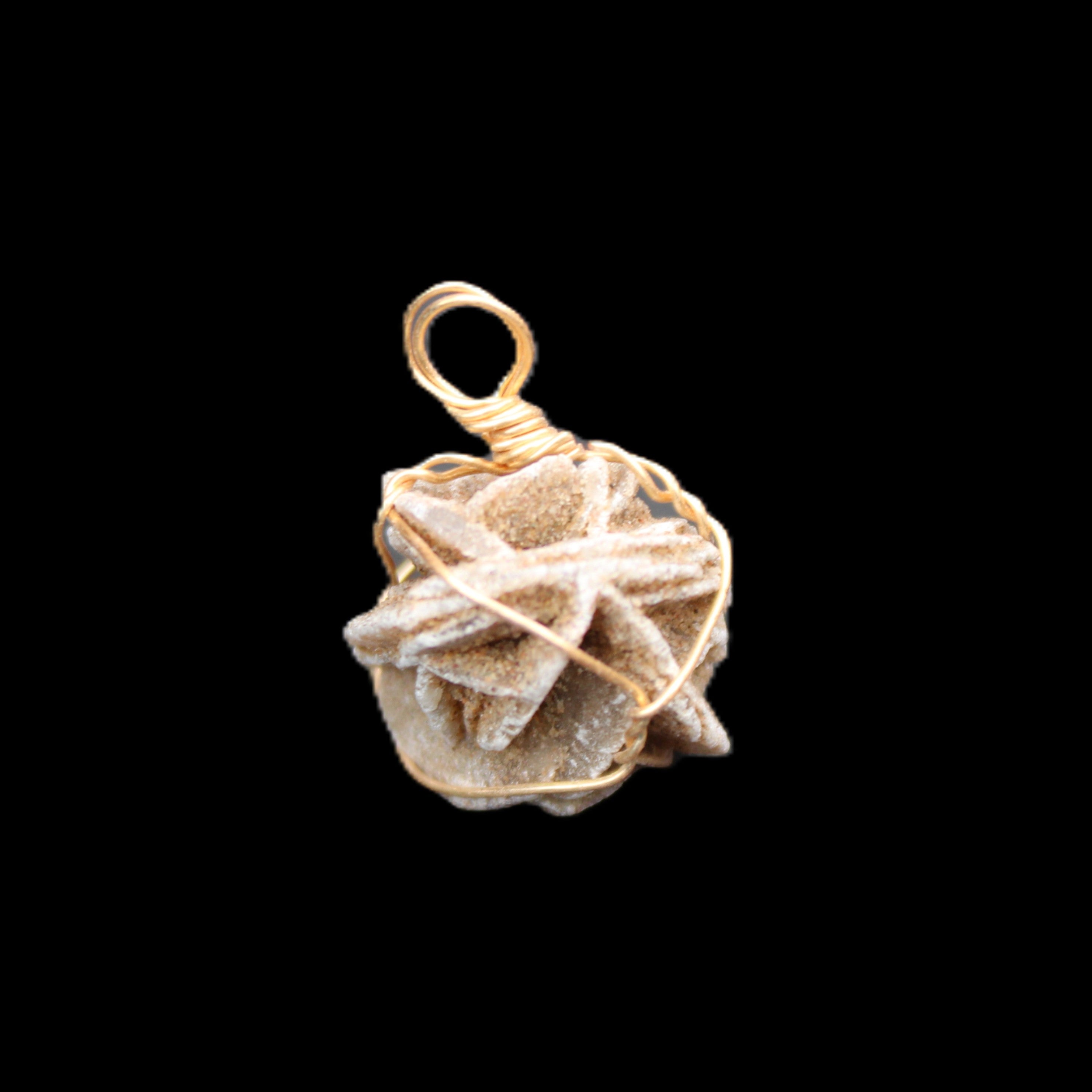Selenite desert rose wire-wrapped pendant 16mm 5/6g in sunlight - Rocks and Things Store