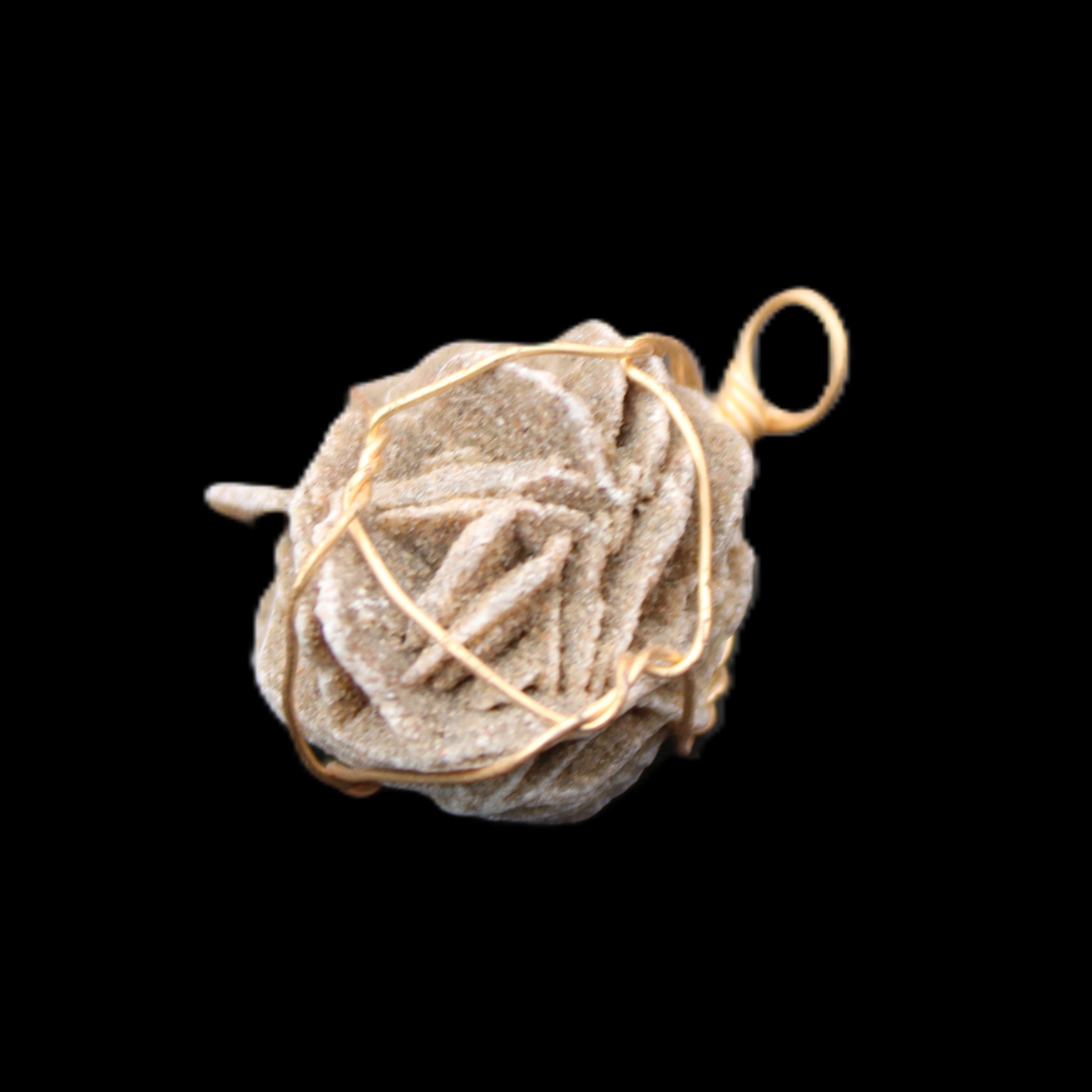 Selenite desert rose wire-wrapped pendant 16mm 5/6g in sunlight - Rocks and Things Store