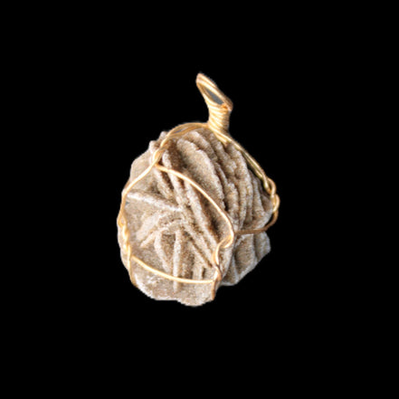 Selenite desert rose wire-wrapped pendant 16mm 5/6g in sunlight - Rocks and Things Store