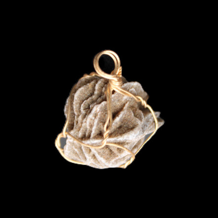 Selenite desert rose wire-wrapped pendant 16mm 5/6g in sunlight - Rocks and Things Store