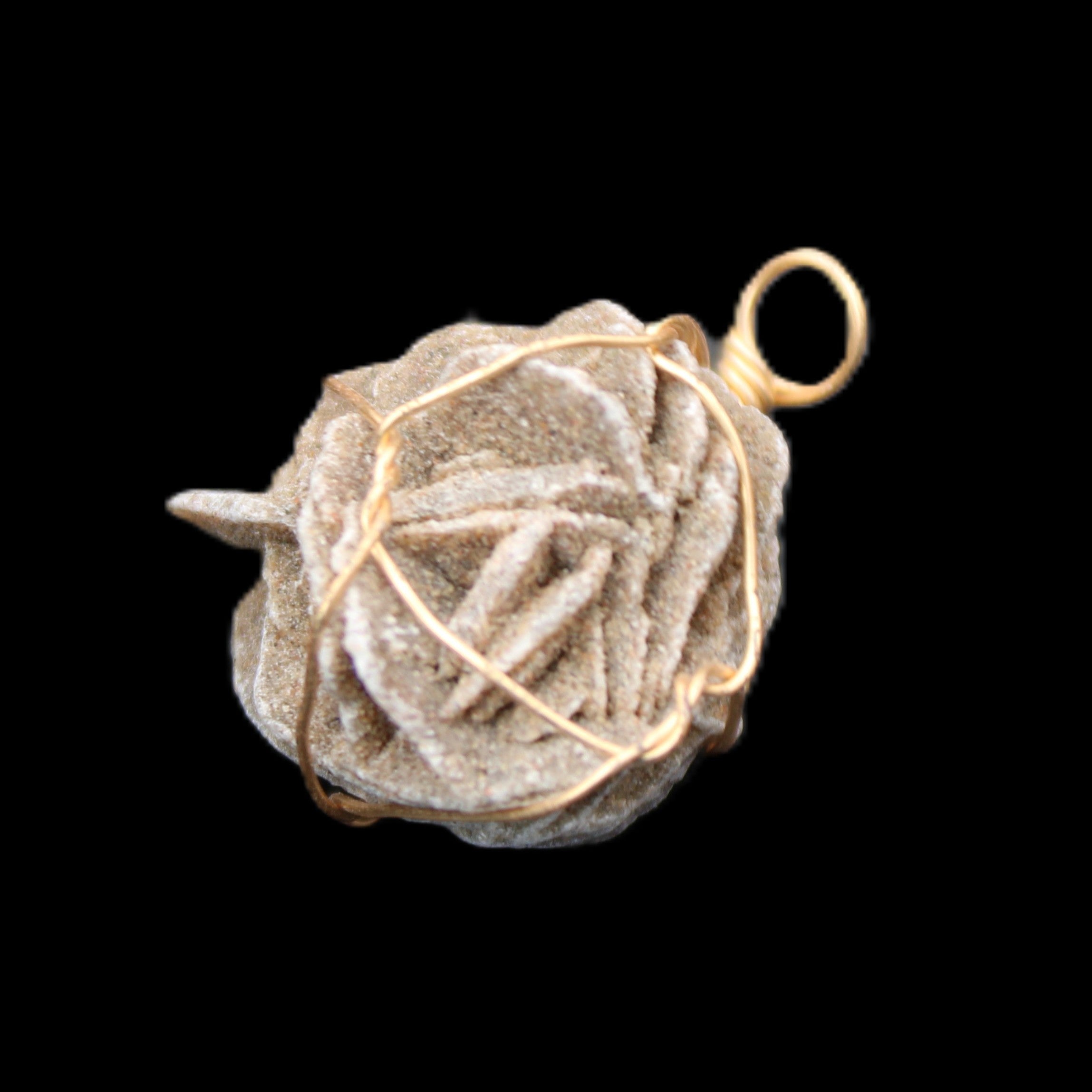 Selenite desert rose wire-wrapped pendant 16mm 5/6g in sunlight - Rocks and Things Store