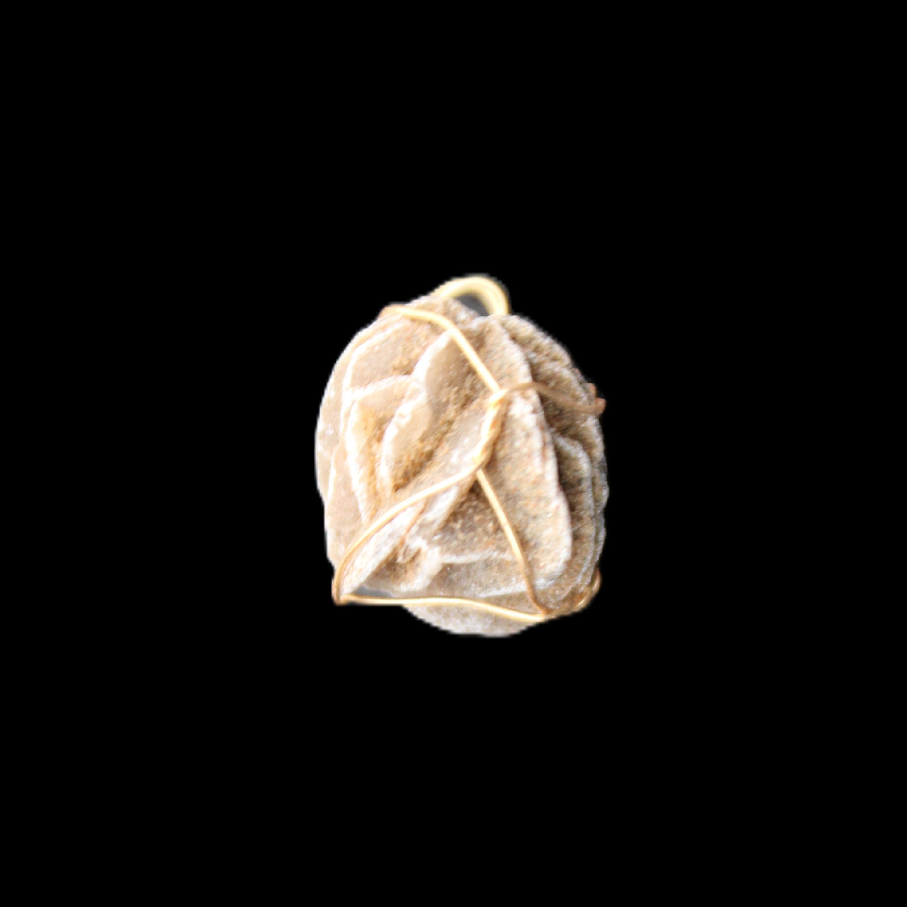 Selenite desert rose wire-wrapped pendant 16mm 5/6g in sunlight - Rocks and Things Store