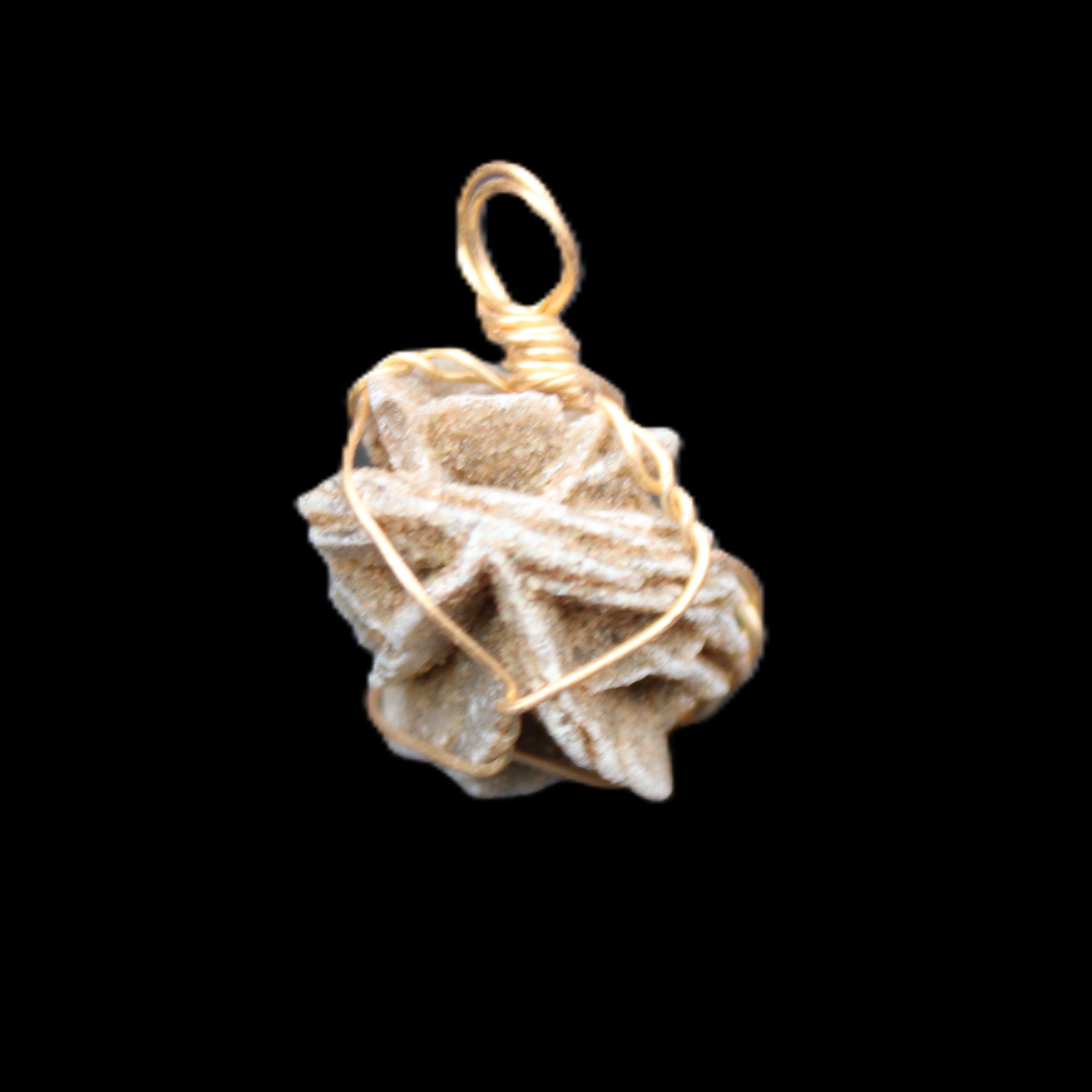 Selenite desert rose wire-wrapped pendant 16mm 5/6g in sunlight - Rocks and Things Store