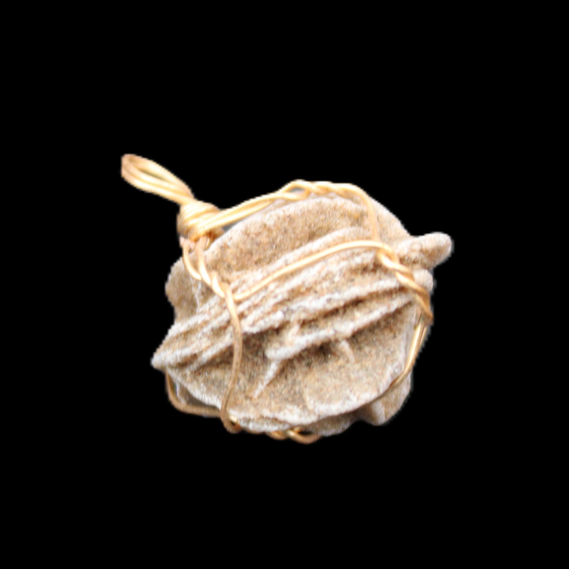 Selenite desert rose wire-wrapped pendant 16mm 5/6g in sunlight - Rocks and Things Store
