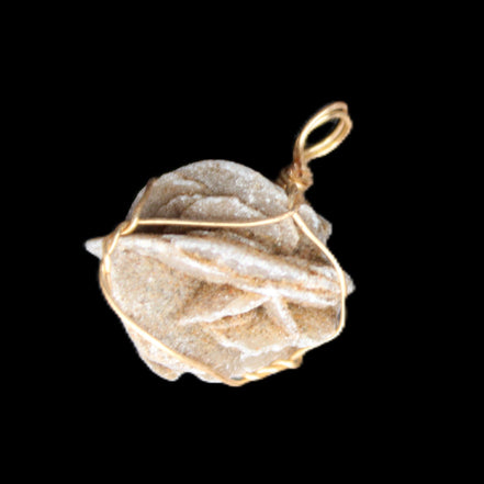 Selenite desert rose wire-wrapped pendant 16mm 5/6g in sunlight - Rocks and Things Store
