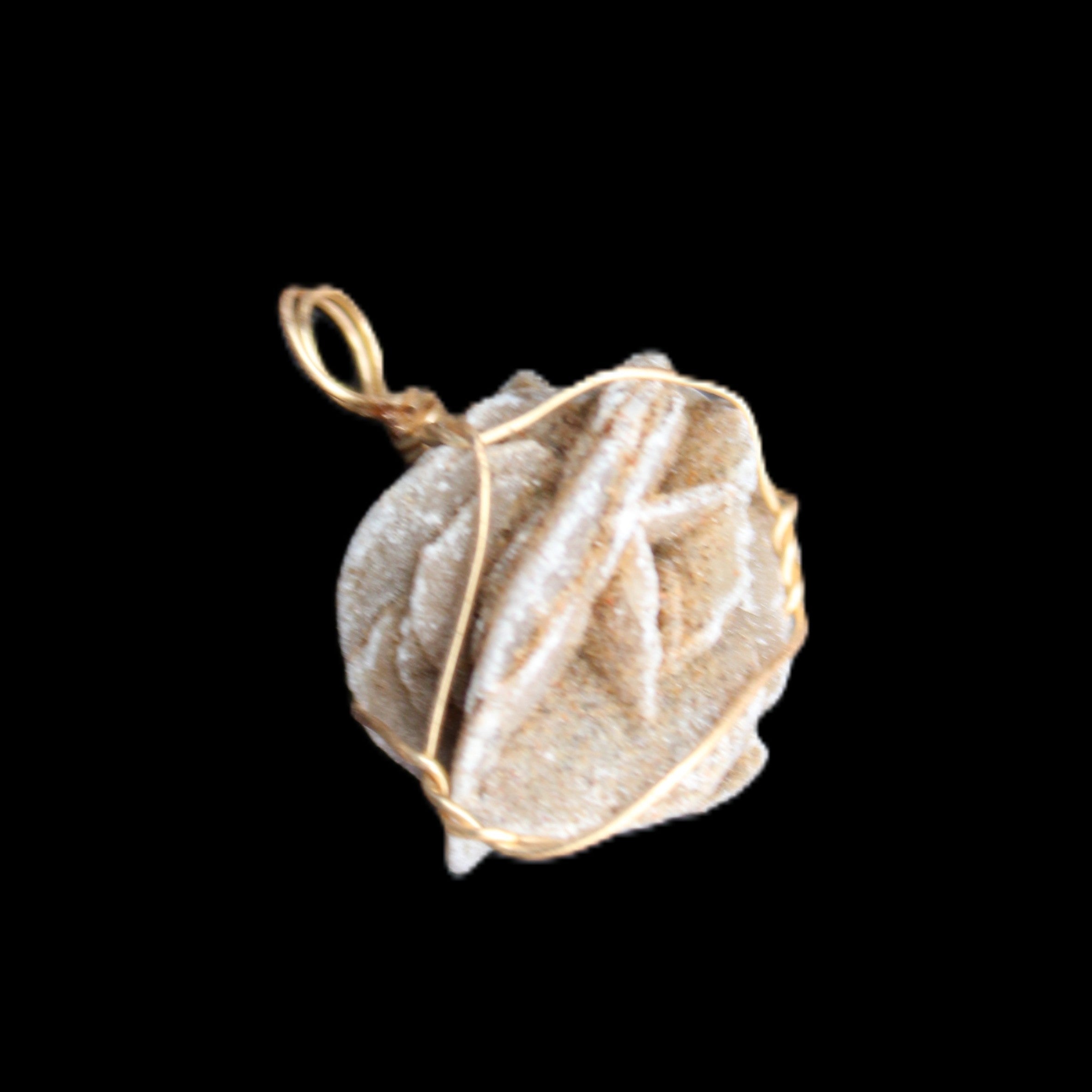 Selenite desert rose wire-wrapped pendant 16mm 5/6g in sunlight - Rocks and Things Store