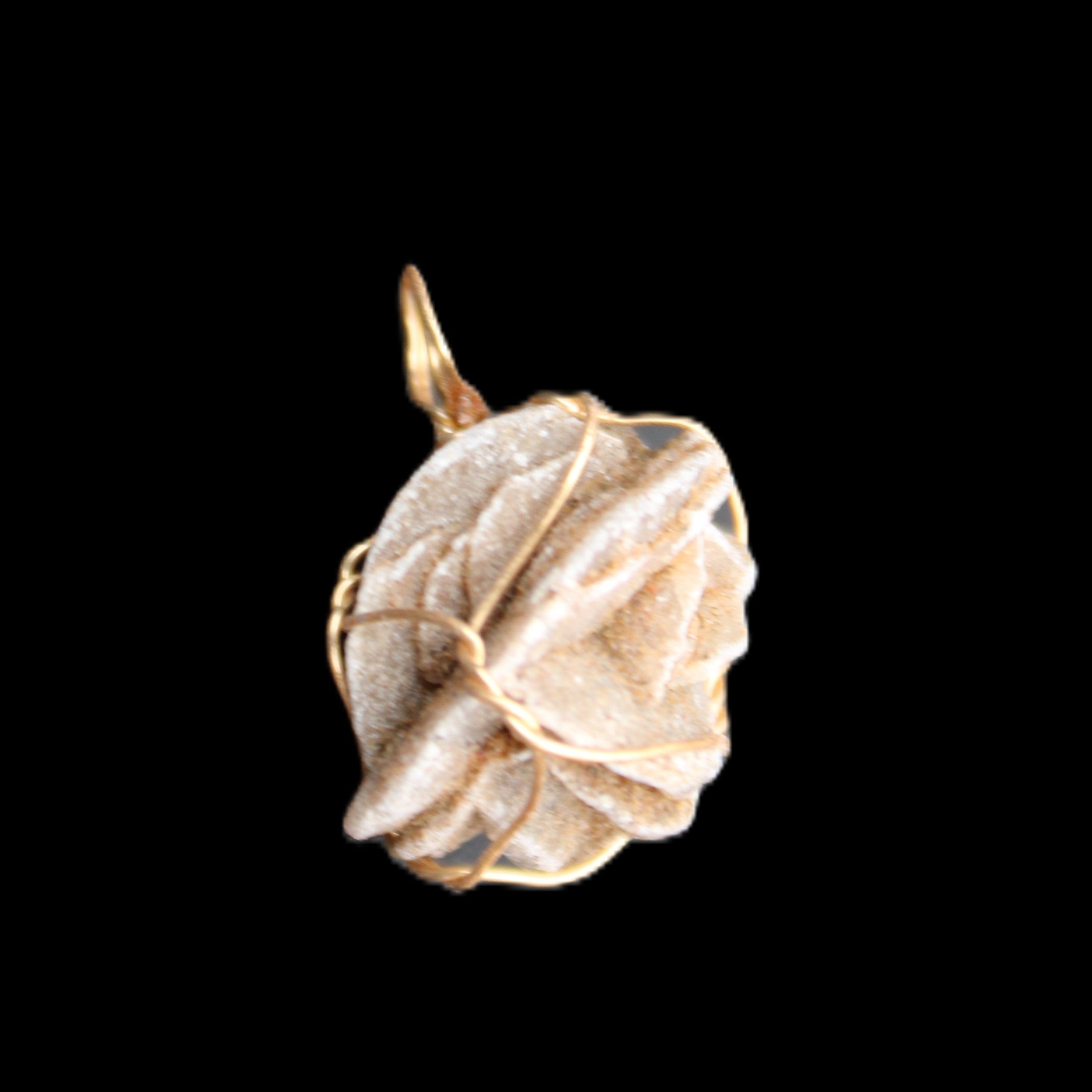 Selenite desert rose wire-wrapped pendant 16mm 5/6g in sunlight - Rocks and Things Store