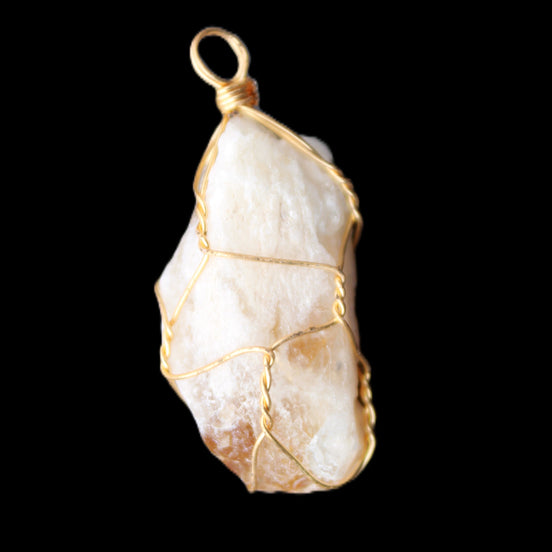 Citrine crystal wire-wrap pendant 15*33mm 11.9g in sunlight - Rocks and Things Store