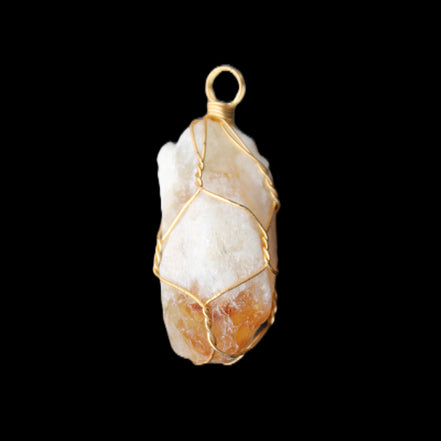 Citrine crystal wire-wrap pendant 15*33mm 11.9g in sunlight - Rocks and Things Store