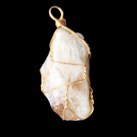 Citrine crystal wire-wrap pendant 15*33mm 11.9g in sunlight - Rocks and Things Store