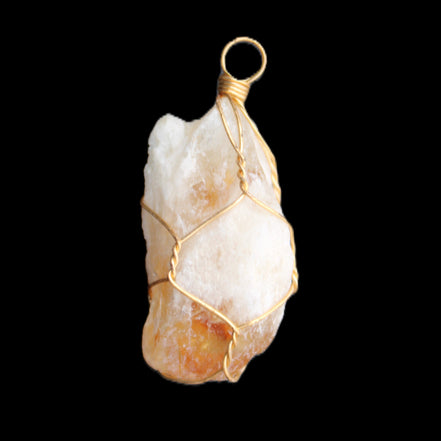 Citrine crystal wire-wrap pendant 15*33mm 11.9g in sunlight - Rocks and Things Store