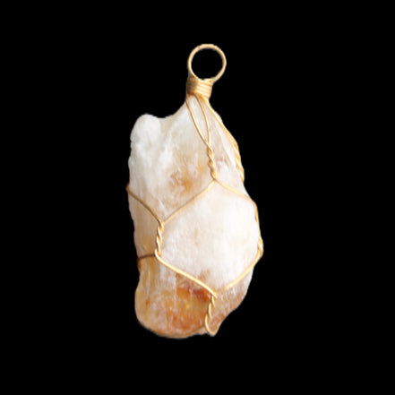 Citrine crystal wire-wrap pendant 15*33mm 11.9g in sunlight - Rocks and Things Store