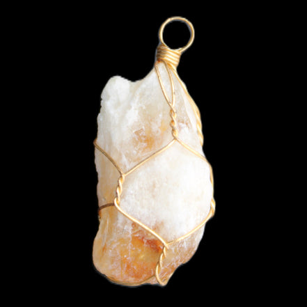 Citrine crystal wire-wrap pendant 15*33mm 11.9g in sunlight - Rocks and Things Store